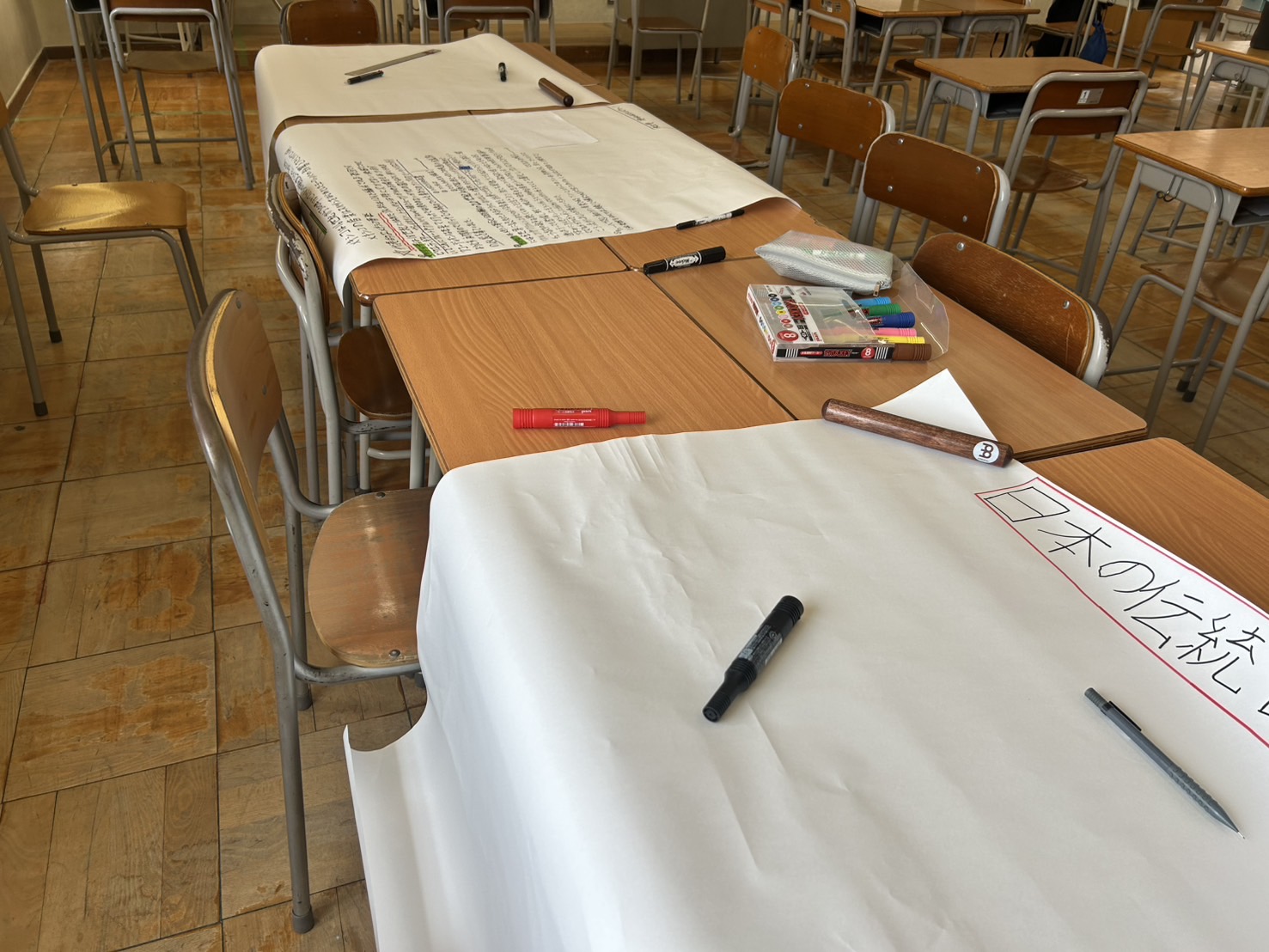夏休みに集まって模造紙を書いたりしました。